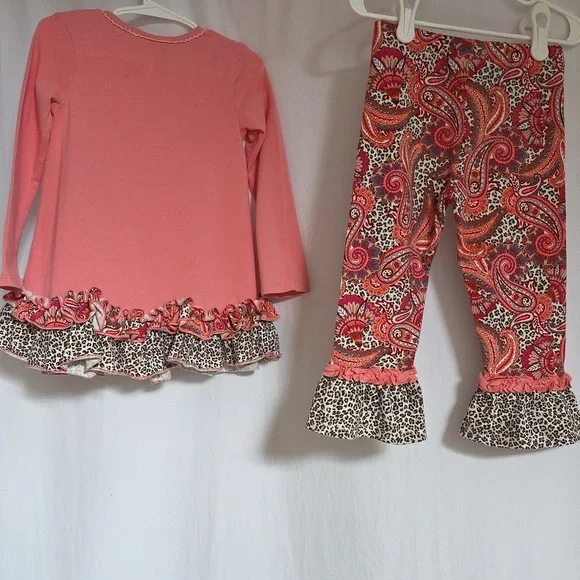 Bonnie Jean Pink & Brown 2-Piece Cotton Girls Outfit w/Turkey Applique.  Size 3T - Picture 2 of 10